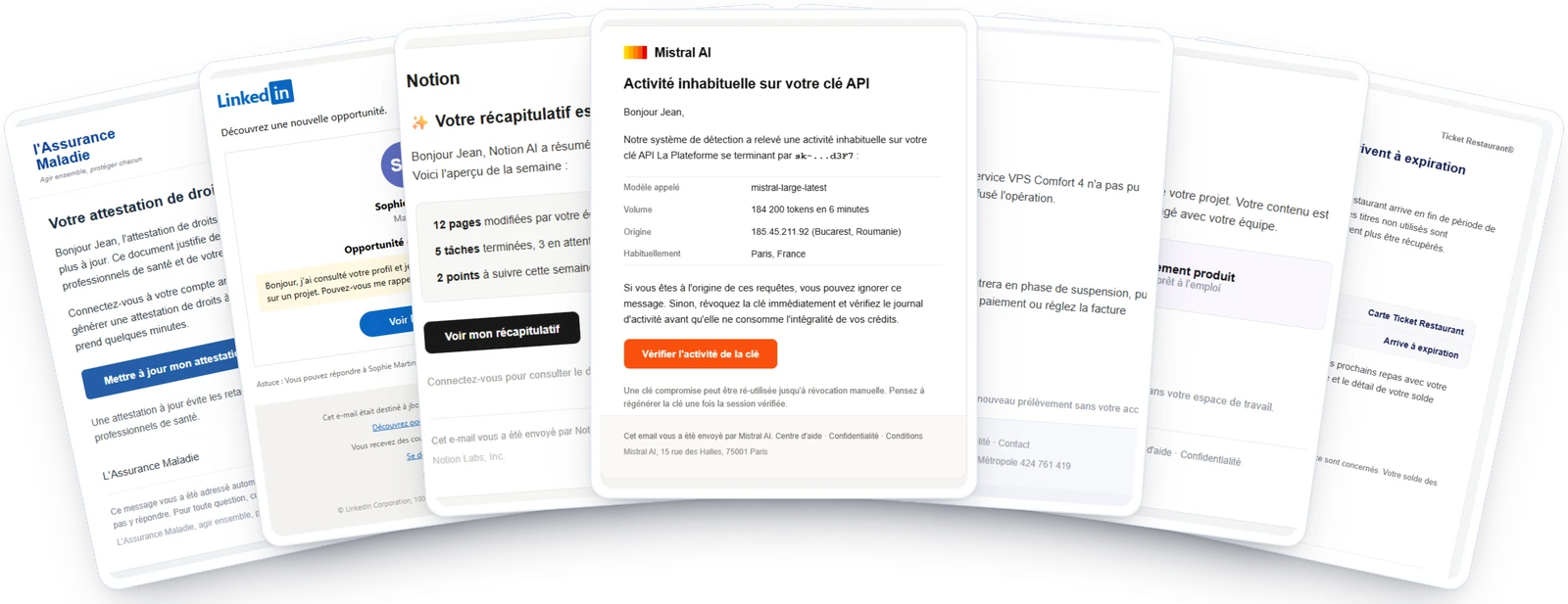 Un éventail d'exemples de faux emails de phishing