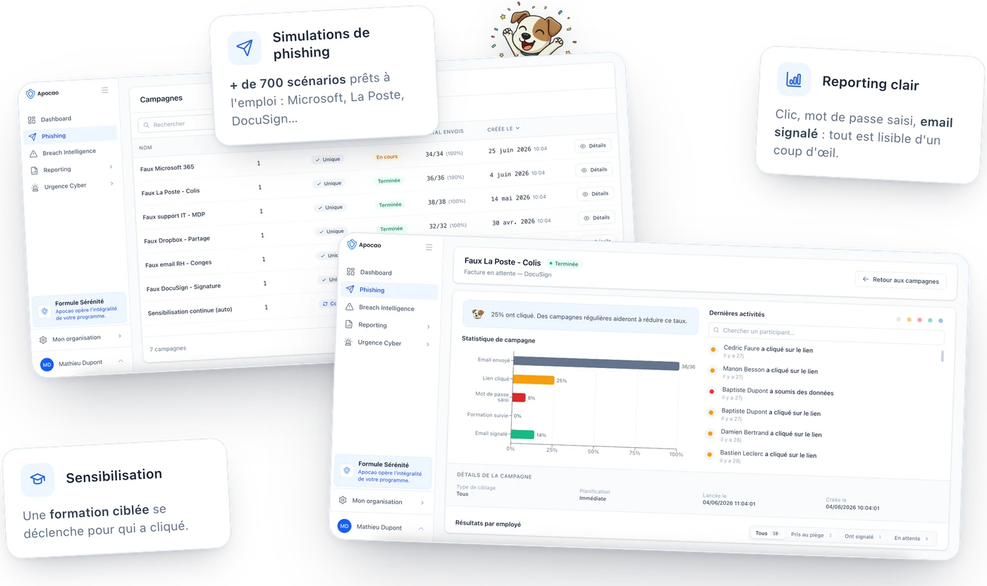 Le tableau de bord Apocao : posture globale, formation et résilience au phishing