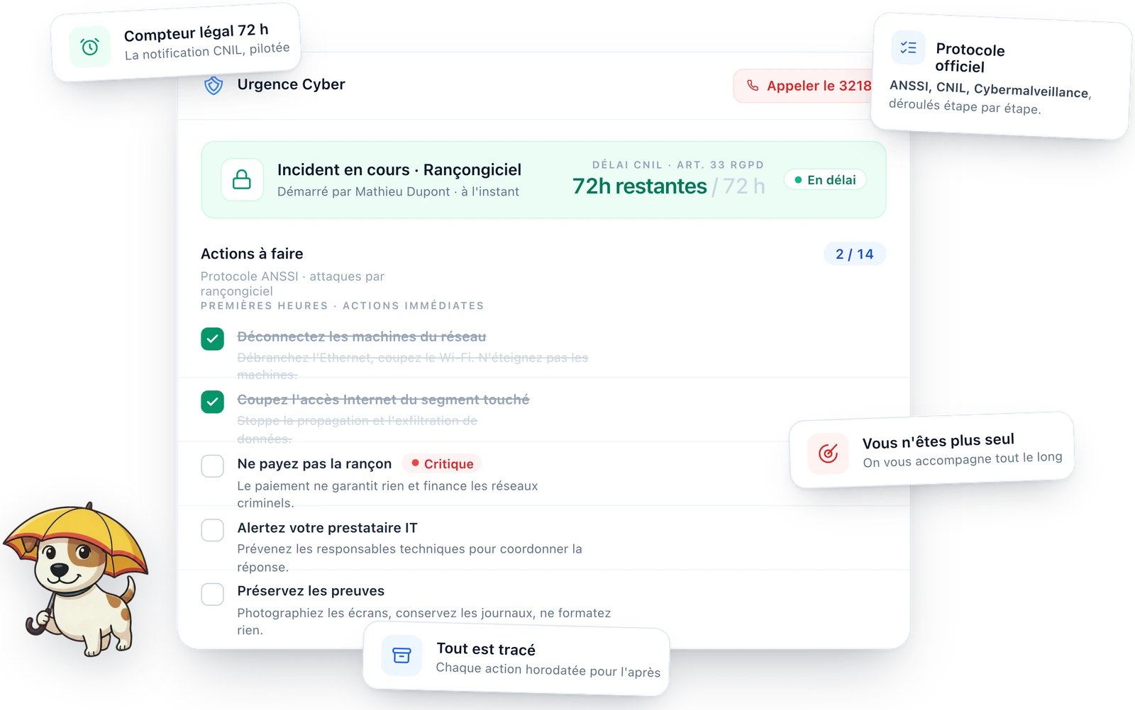 Le module Urgence Cyber d'Apocao : guide de crise et compteur légal des 72 heures