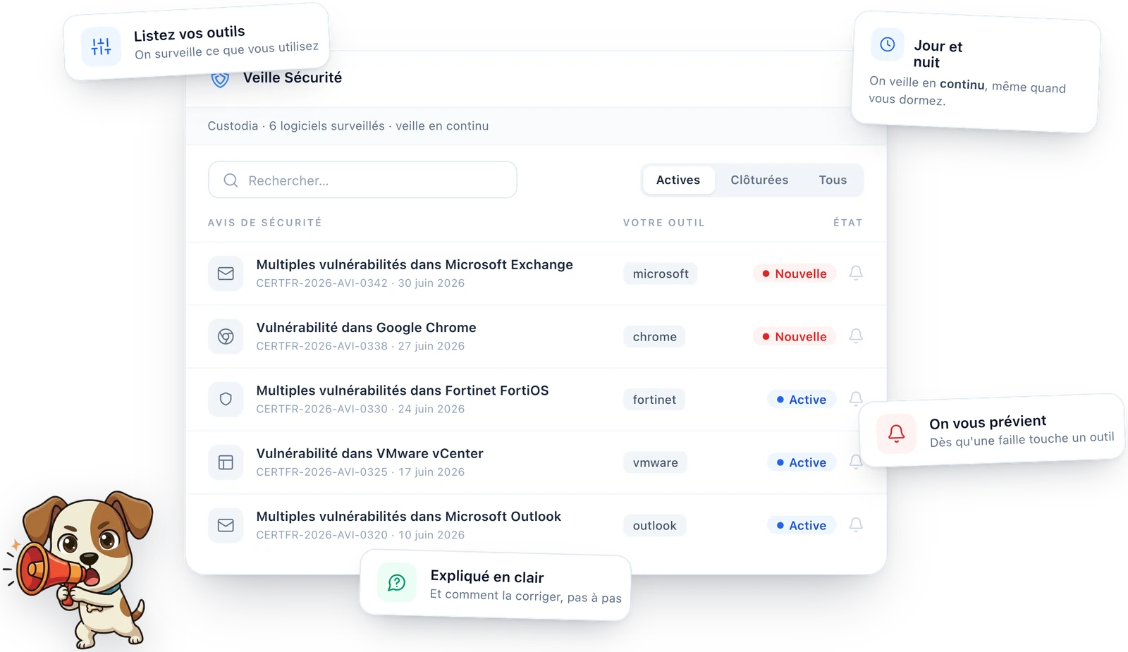 Le module Veille sécurité d'Apocao : alertes de vulnérabilités sur vos outils