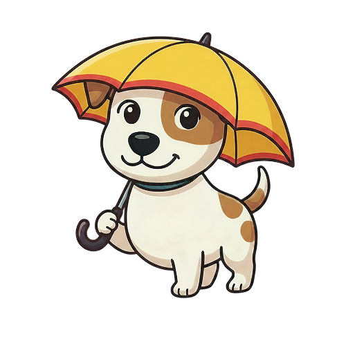 La mascotte Apocao sous son parapluie, symbole de protection